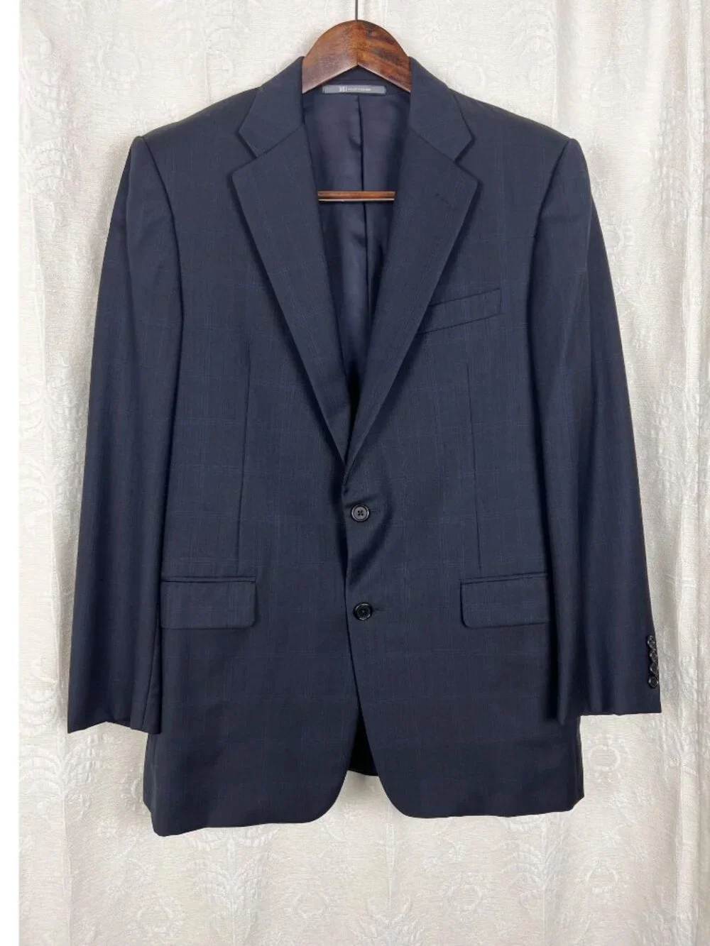 Hickey Freeman blue plaid suit jacket Loro Piana Tasmanian Super 130s wool 40R